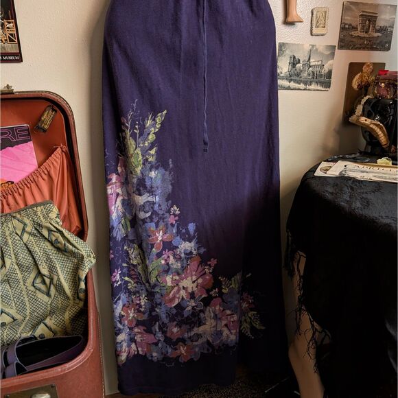 Eddie Bauer Henley Maxi Dress Women's XS Dark Purple Floral Print Drawstring - Picture 2 of 5